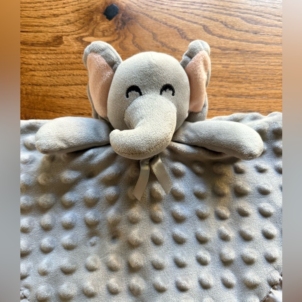 Gray Minky Elephant Baby Lovey Lovie Security Blanket with satin trim - Picture 4 of 17